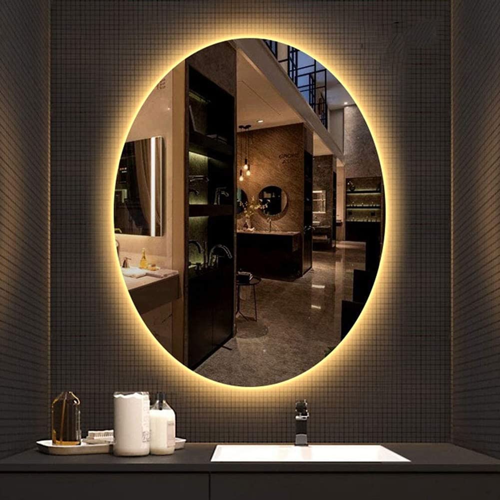 Specchio Espejo de baño con retroiluminación LED, Espejo de tocador ovalado, Resistente al Agua IP44, para baño (Color: Luz cálida, Tamaño: 60 x 80 cm/24 x 31,5 pulgadas)