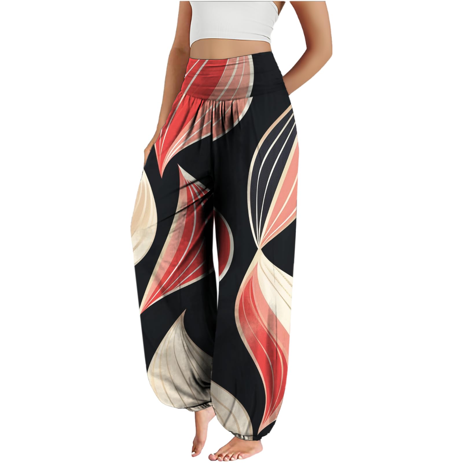 MARSVOVO Trendy Casual Pants for Women Lounge Pants Comfy Elastic High Waisted Yoga Wide Leg Trousers