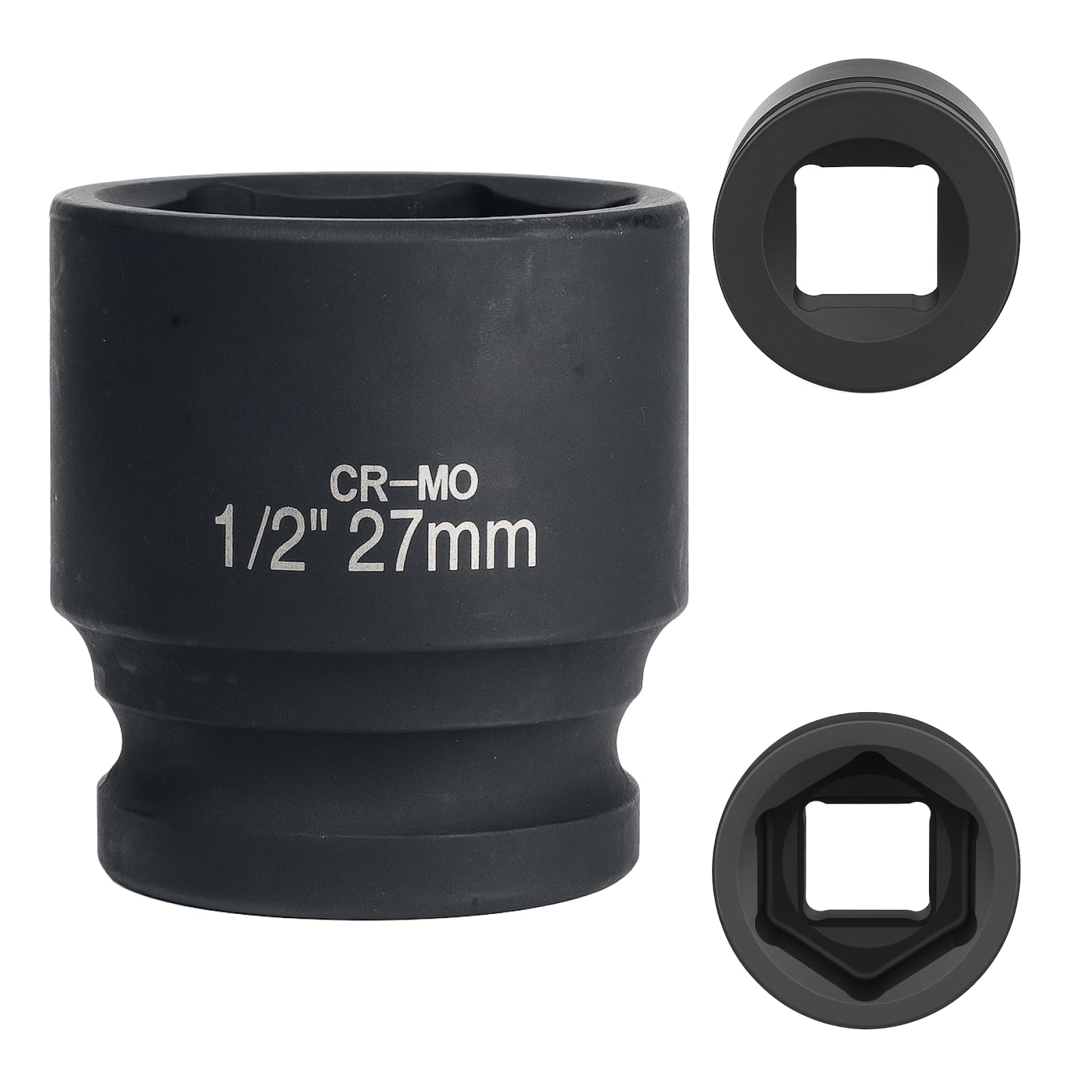 bussola 27 mm 1/2" 6 pannelli, bussola a urto 1/2 27 mm Acciaio Cromo-Molibdeno CR-MO(Black)