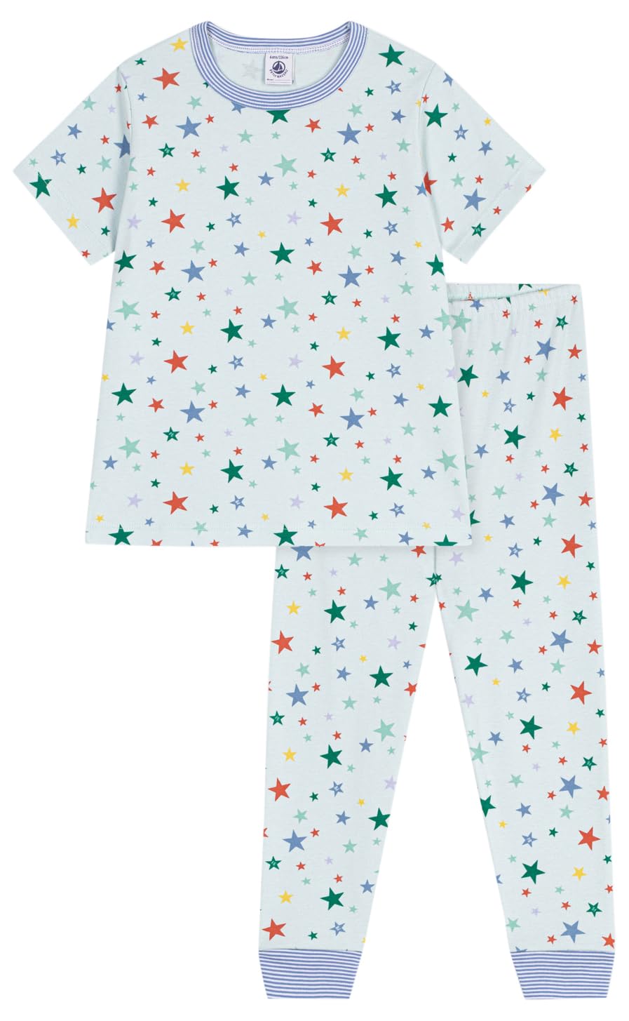 Pe Bateau Schlafanzug für Kinder, aus Baumwolle, kurzärmlig, Lange Beine, Bedruckt, 10A, Blau/Mehrfarbig