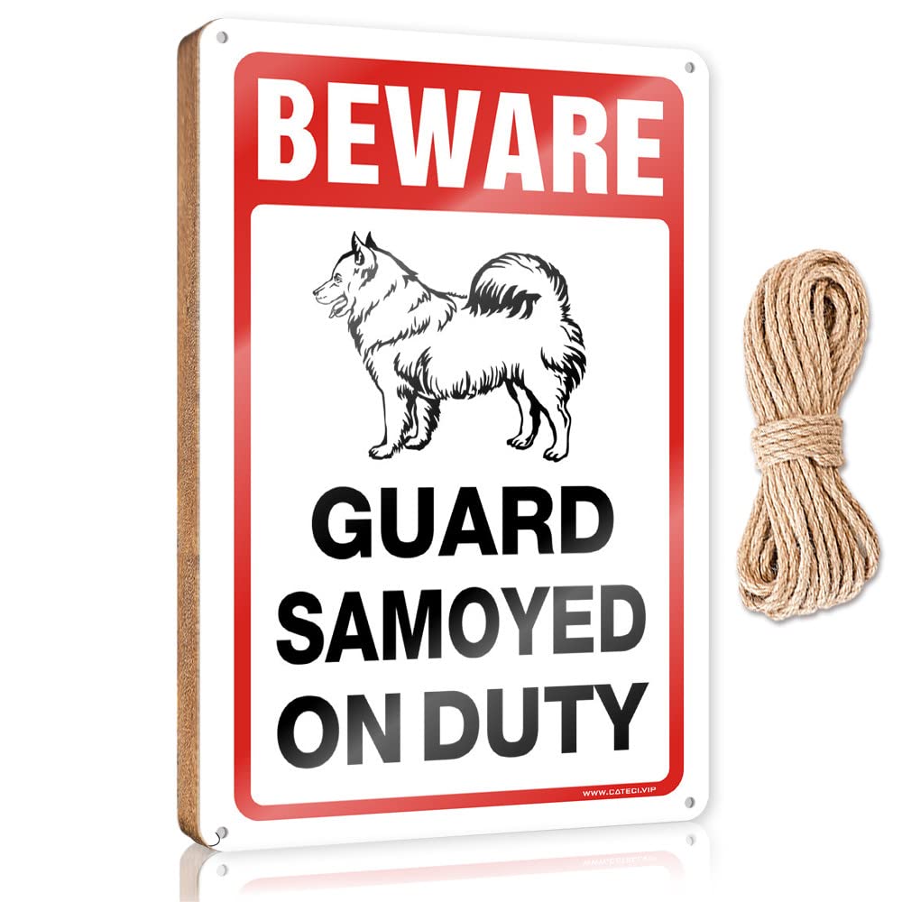 Dtha One Color Winter Signs For Home Decor Beware! Guard Samoyed On Duty Wooden Sign Signs And Plaques Hanging Signs For Home Decor(20X30cm)