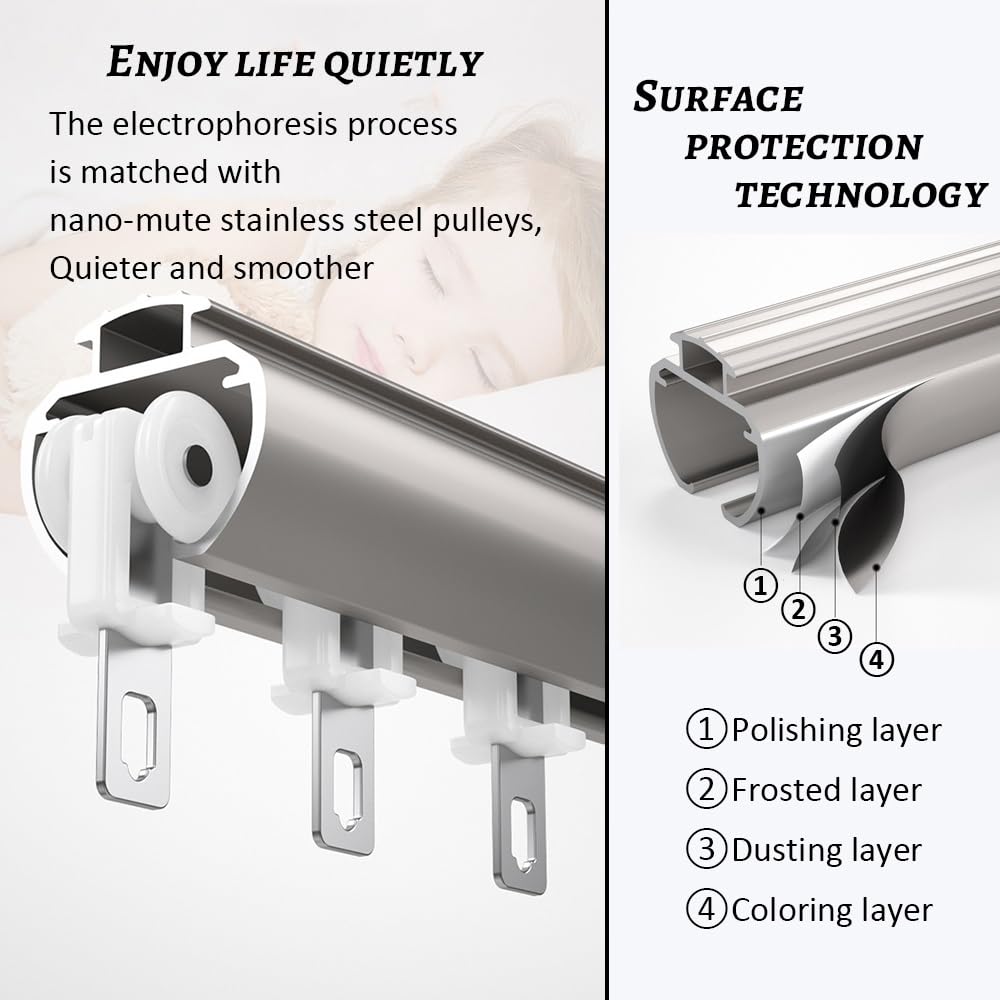 Montowany na ścianie aluminiowy system szynowy - Adjuble długość 100-600 cm, cichy rozdzielacz kolejowy ains, kolor biały, idealny do wystroju domu, rozmiar: 150 cm / 4.9ft/4,9 stopy