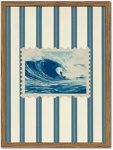Arte de pared vintage de playa y océano, pinturas modernas para decoración de pared de surf costero, impresiones en lienzo con sello de rayas,