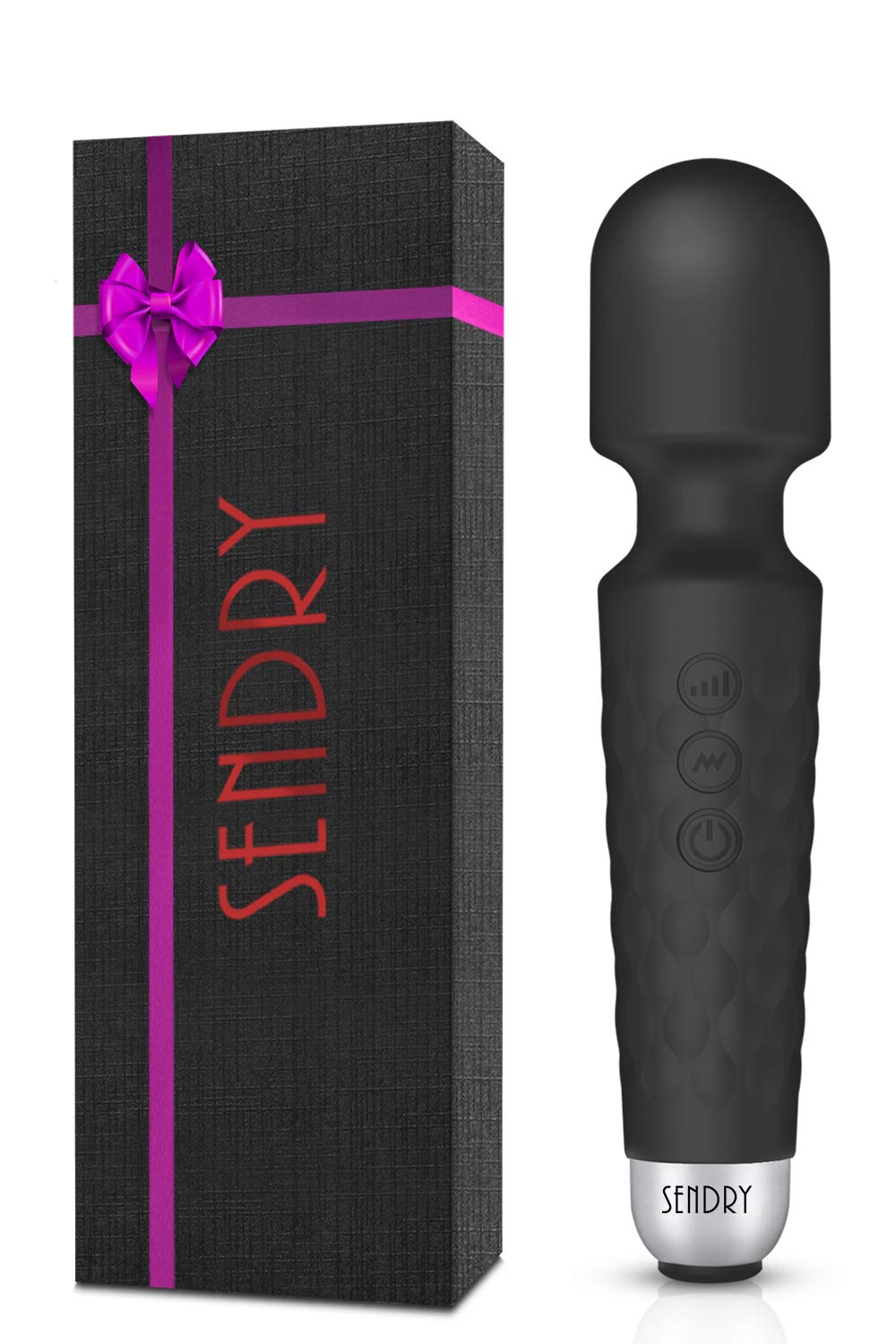 Powerful Wand Massager with 8 Speeds 20 Vibration Modes USB Rechargeable Handheld Cordless Personal Massager Portable Magic for Back Neck Shoulder Body (Black) - Black