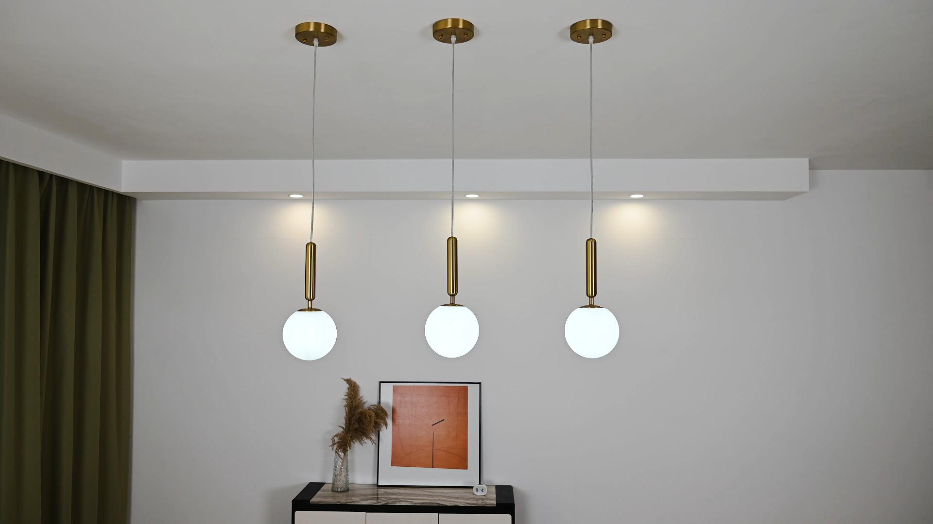 Image of Modern Hanging Light Fixture Pendant Lighting for Kitchen Island Mid Century Gold Pendant Lights with Globe Milky White Glass Pendant Light for Bedroom Bathroom Entryway (1 Pack)