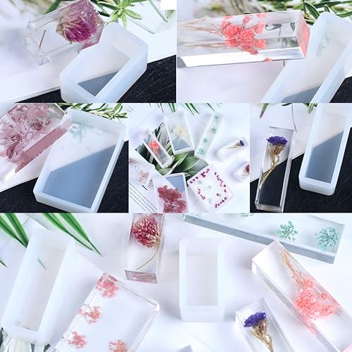 Miniatura 6 de Moldes de resina cuadrados y rectangulares de silicona, 11 unidades de diferentes tamaños para joyas de resina, jabón, hojas de flores secas,