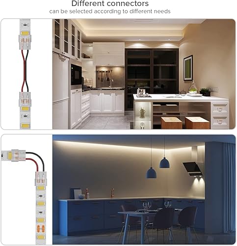 Miniatura 7 de SEZO Kit de conectores de tira de luz LED COB COB de 2 pines de 0.394 pulgadas, 12 piezas de tira de luz LED transparente sin cables sin cables para