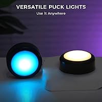 Vista 8 de swesara Puck Lights with Remote, Warm/White Light and 13 Colors Changing, use 3 AA Batteries, Easy to Install, Touch and Push Activation, 55 Lumens