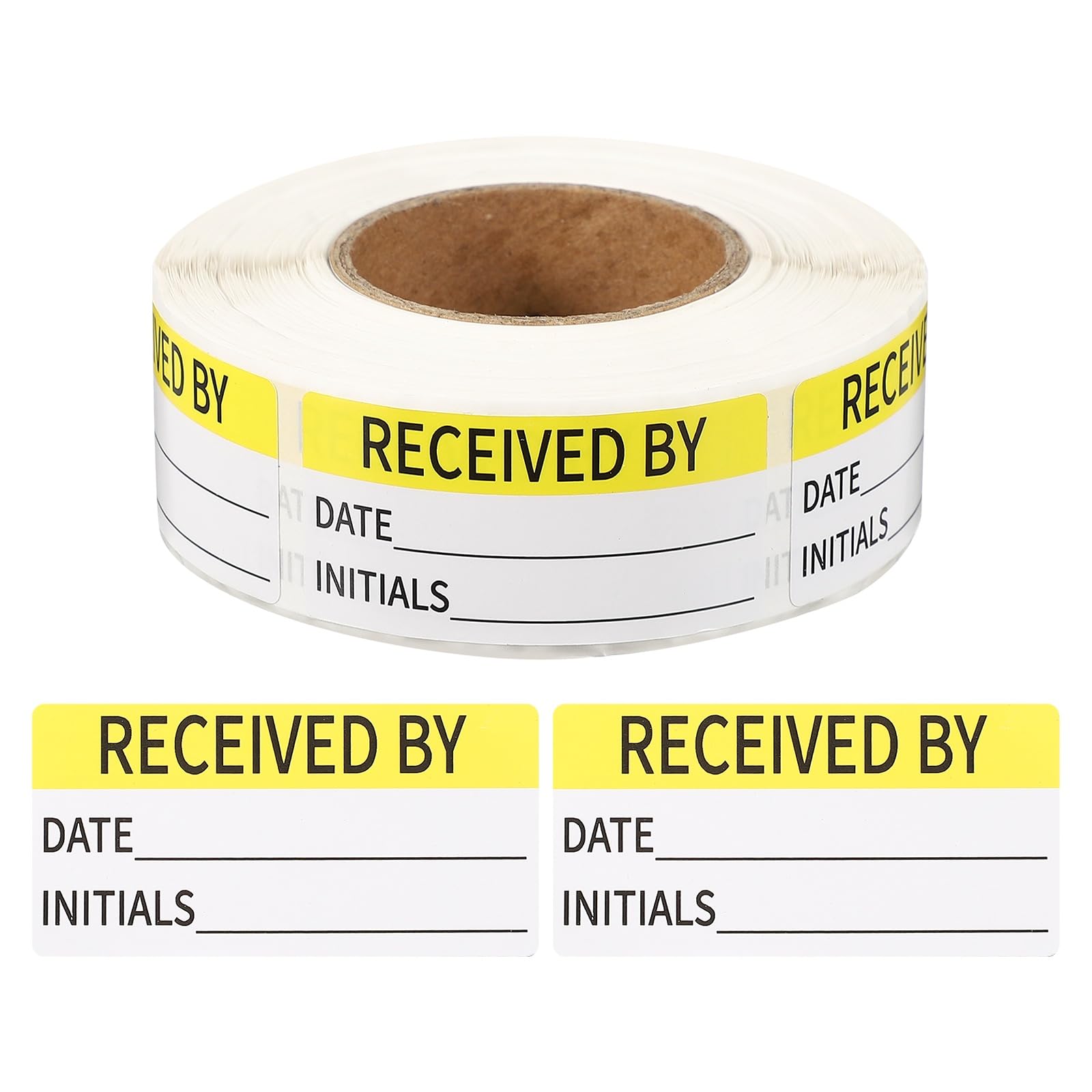 PATIKIL 500 Pcs Received by Label Stickers Roll, 2 x 1 Inch Removable Inventory Labels Adhesive Food Sticker Roll for Marking Organizing Inventory and Food Container, Yellow and Black