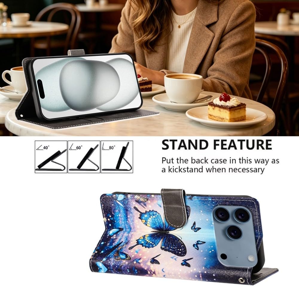 Generic Étui compatible avec iPhone 6/7/8/SE2/SE3 (motif : papillon rose) résistant aux chocs à rabat magnétique, étui à cartes