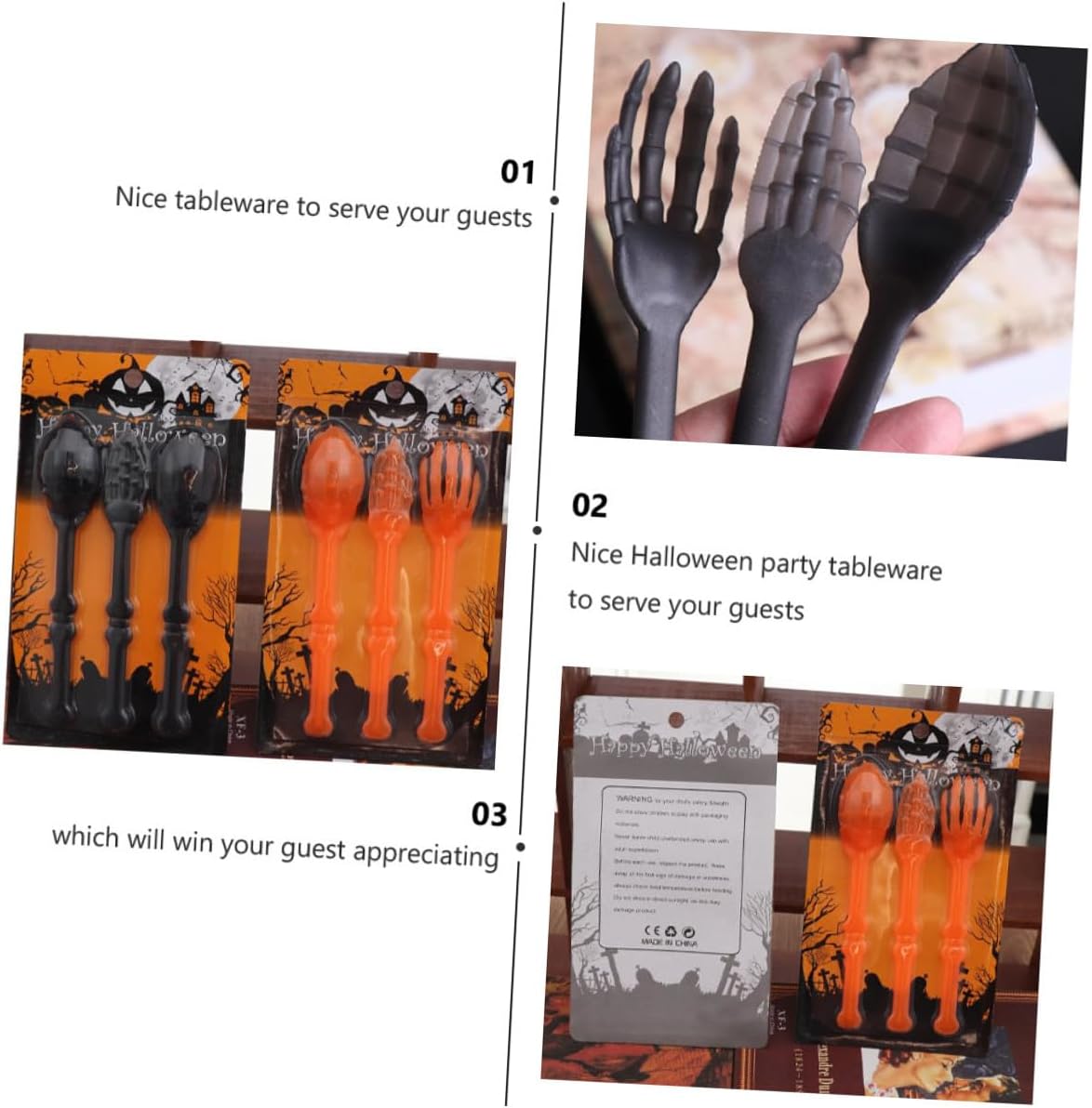 Halloween Party Tableware 6pcs Plastic Hand Bone Shape Forks Spoons