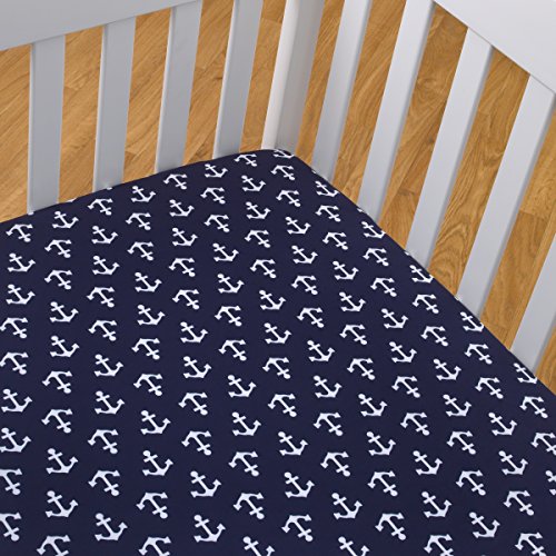 Image of NoJo 100% Cotton Fitted Crib Sheet, Anchors, Navy /White