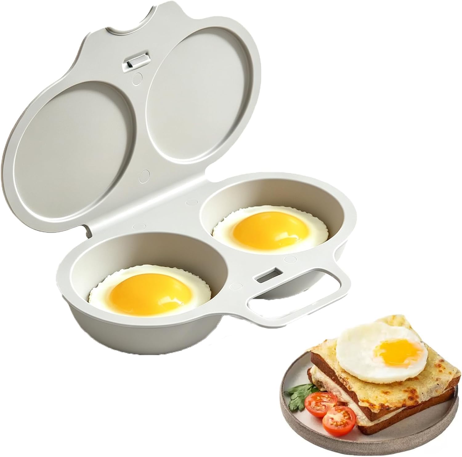 Microwave Egg Poacher With Lid & Handle, Dual Cavity Microwave Egg Poacher