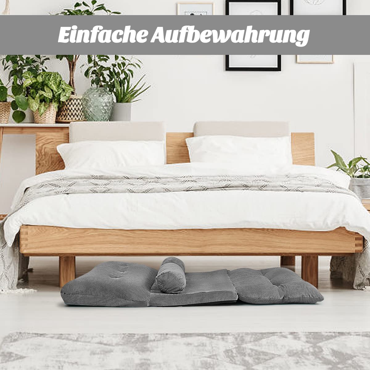 COSTWAY Klappbares Bodensofa, 3 in 1 Schlafsofa mit Schlaffunktion und Verstellbarer Rückenlehne, Sofabett mit 2 Lendenkissen, Klappsofa für Wohnzimmer & Schlafzimmer (Grau)