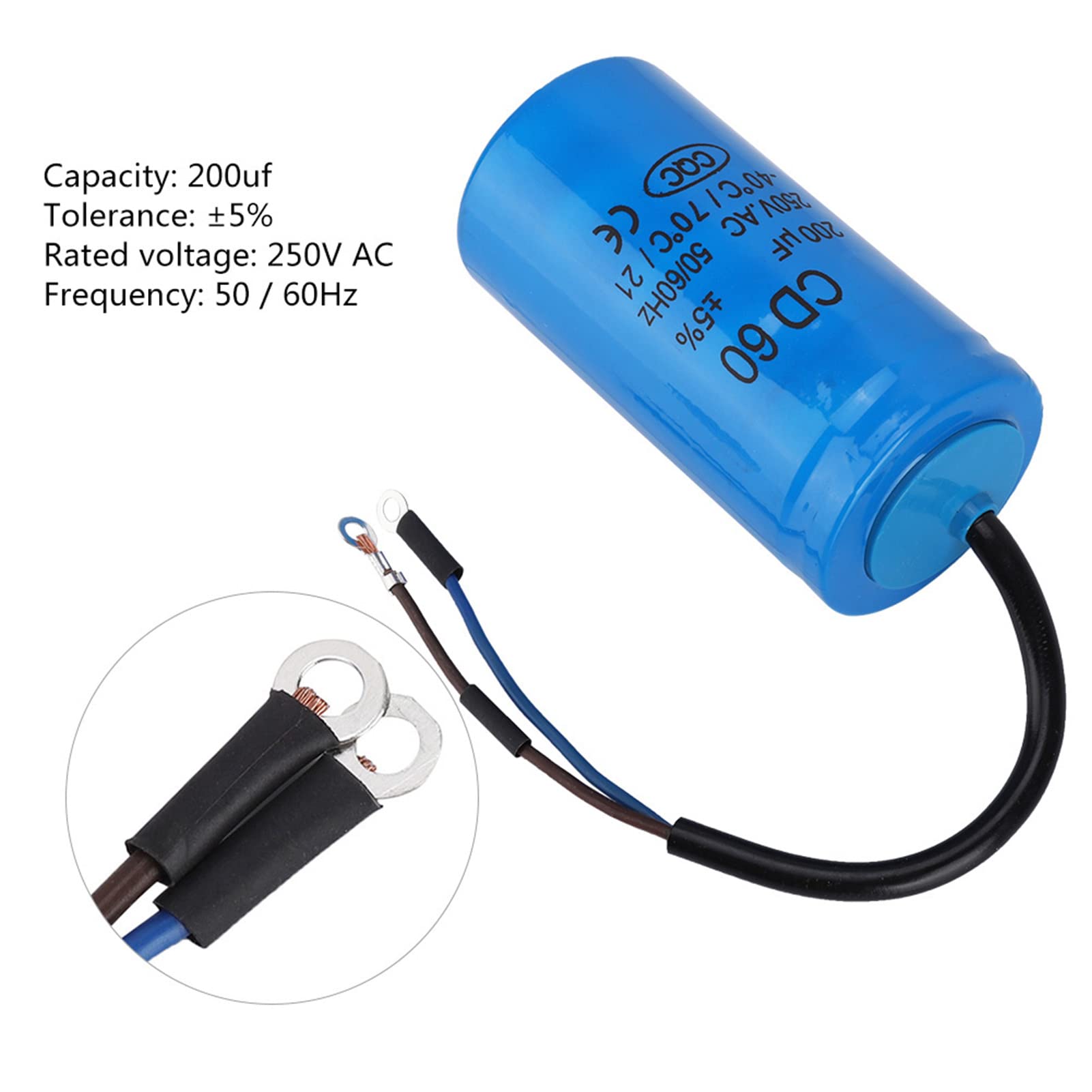 Fafeicy Kondensator Roboczy CD60 200 UF 250 V AC Kondensator Silnika, Metalizowana Folia Polipropylenowa, Niski Wyciek, Odporny na Ciepło, Przewód do Jednofazowego Silnika Sprężar