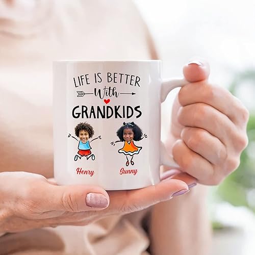 Miniatura 5 de Taza de café personalizada con foto para nieto, regalo para abuelo, abuelo, abuela, mamá, Life Better With My Grandkid Taza de café de 11 15 onzas,
