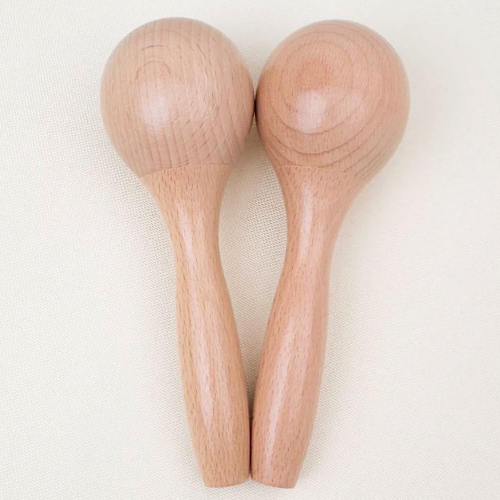 Maracas Montessori in Legno Massello Naturale per Bambini | Sonagli di sabbia in legno non finito di dimensione media, strumento a percussione lucidato a mano