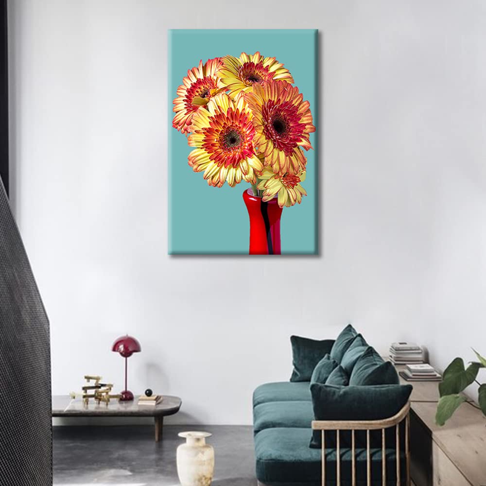 Sunflower Wall Art for Living Room Bedroom Wall Decoration Framed Petaled Yellow Flower Wall Decor Wall Picture Bathroom Sunflower Canvas Framed and Stretched Artwork 16x24inch (40x60cm) - Image 4