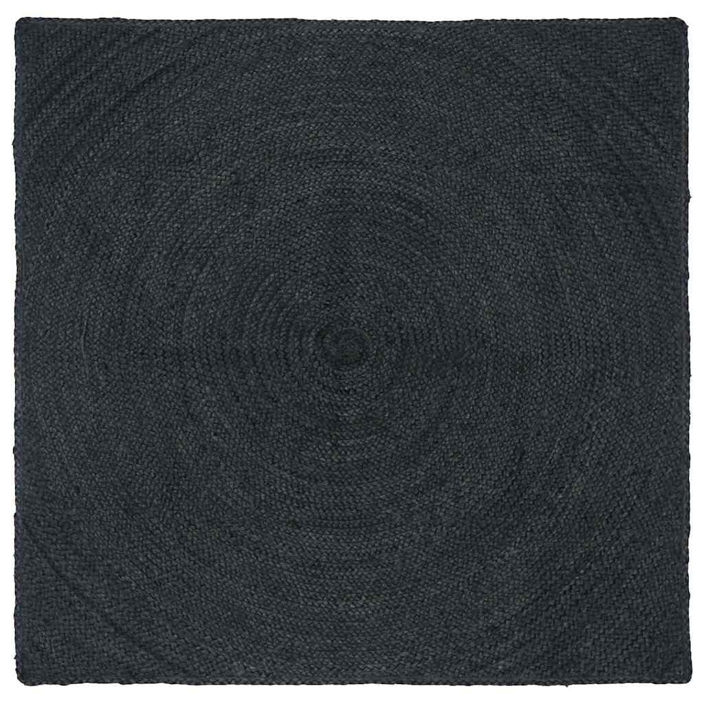 Tapis de salon carré gris foncé 160x160 en jute naturel pour décoration élégante