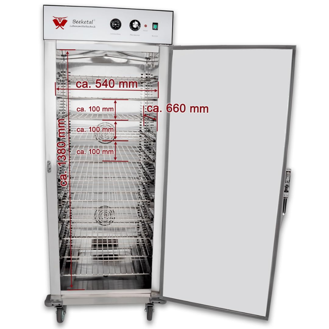 Beeketal 'BWHS-11' Gastro Wärmeschrank aus Edelstahl mit 11 Fächern, Ablaufhahn, Transportgriffe, 4 x 360° Drehrollen mit Feststellbremsen, Temperatur 30-110 °C, inkl. 11 Gitter (verchromt)