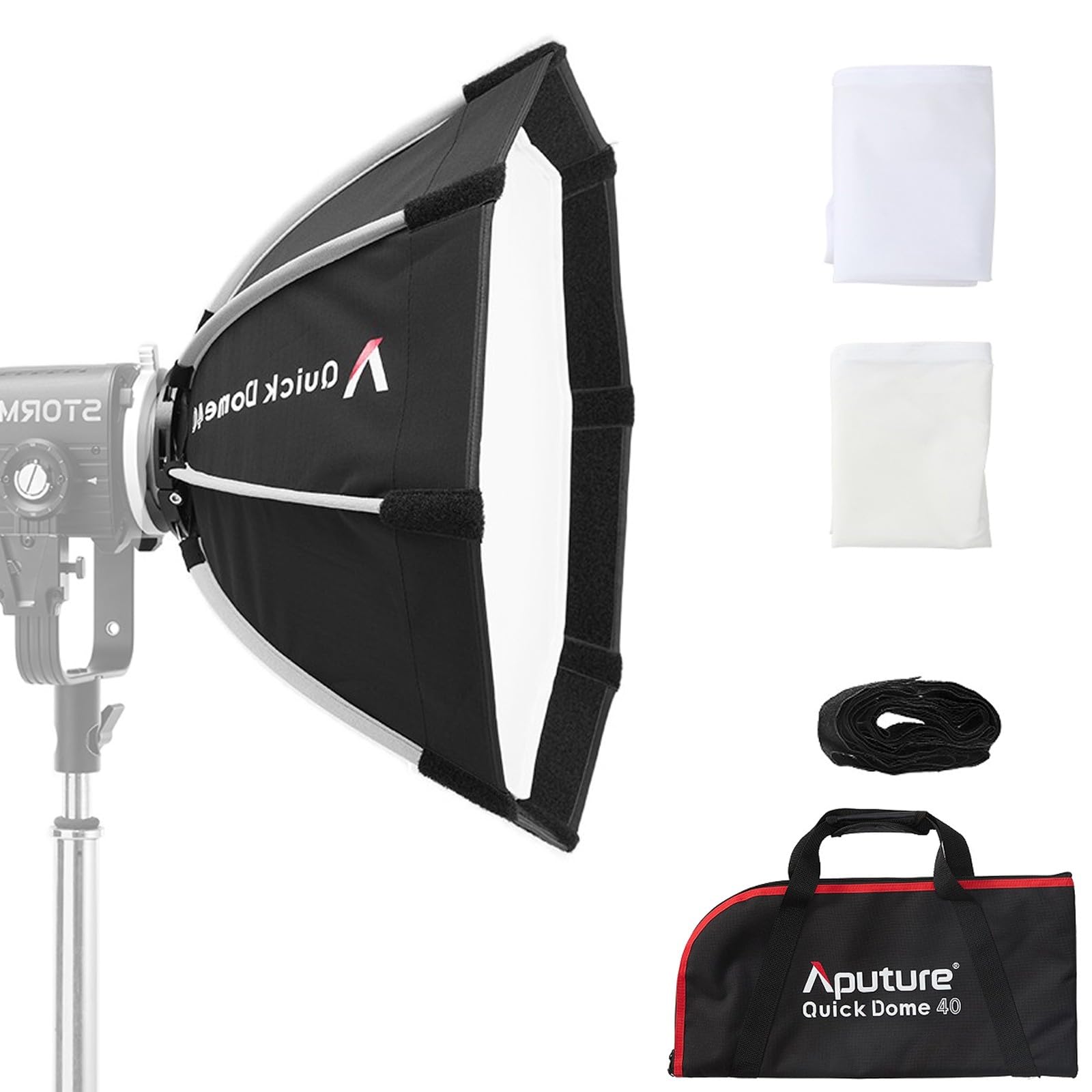 Aputure Quick Dome 40 ProLock ソフトボックス - 40cm (16インチ) 円形八角形クイックリリースソフトボックス、8ロッドシステム、1/2ストップ拡散と40°グリッド付き、Aputure Storm 80c用に設計