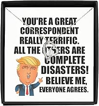 Trump Correspondent Necklace Pendant Funny Gift For Correspondent Coworker Gag Great President Fan Potus Quote Office Joke Jewelry With Chain Message Card Box