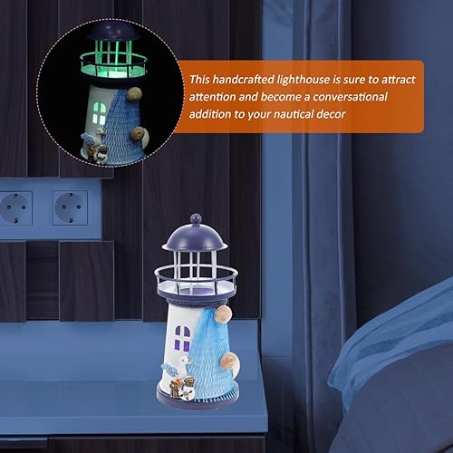 Miniatura 3 de BESPORTBLE Decoración de faro náutico, pequeño adorno de faro, decoración de estilo mediterráneo, modelo de faro de playa para decoración del hogar,