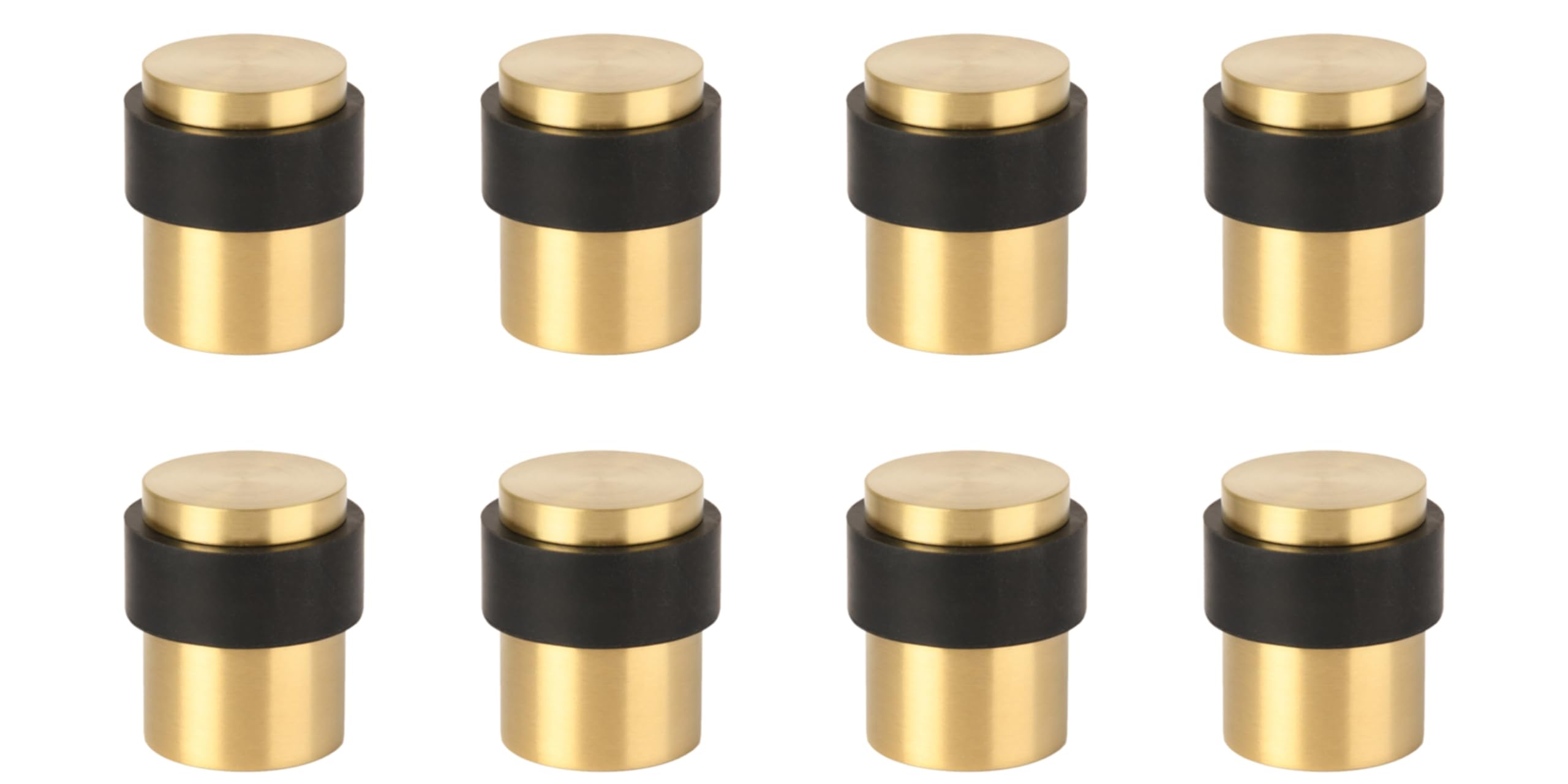 HANDLEZONE® 8 Pack Floor Mounted Door Stop 30mm x 40mm, Collared with Rubber Buffer Stopper, Concealed Fixing - Satin Brass