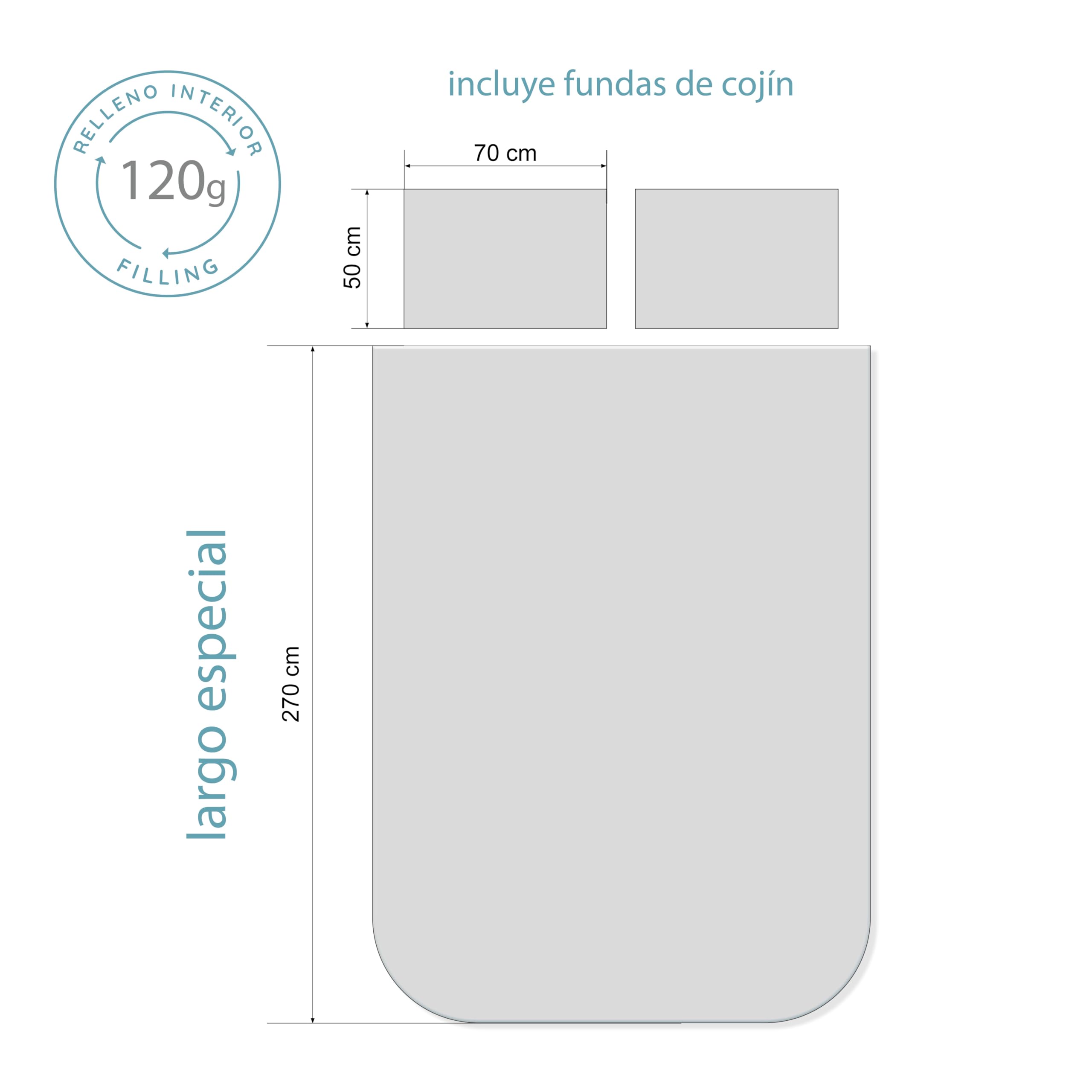 Fundeco - Colcha Entretiempo Cama 135 Diseño Reversible de Rayas y Efecto Semiliso Color Azul - Medida 235x270 cm - Incluye 2 Fundas de Cojín 50x70
