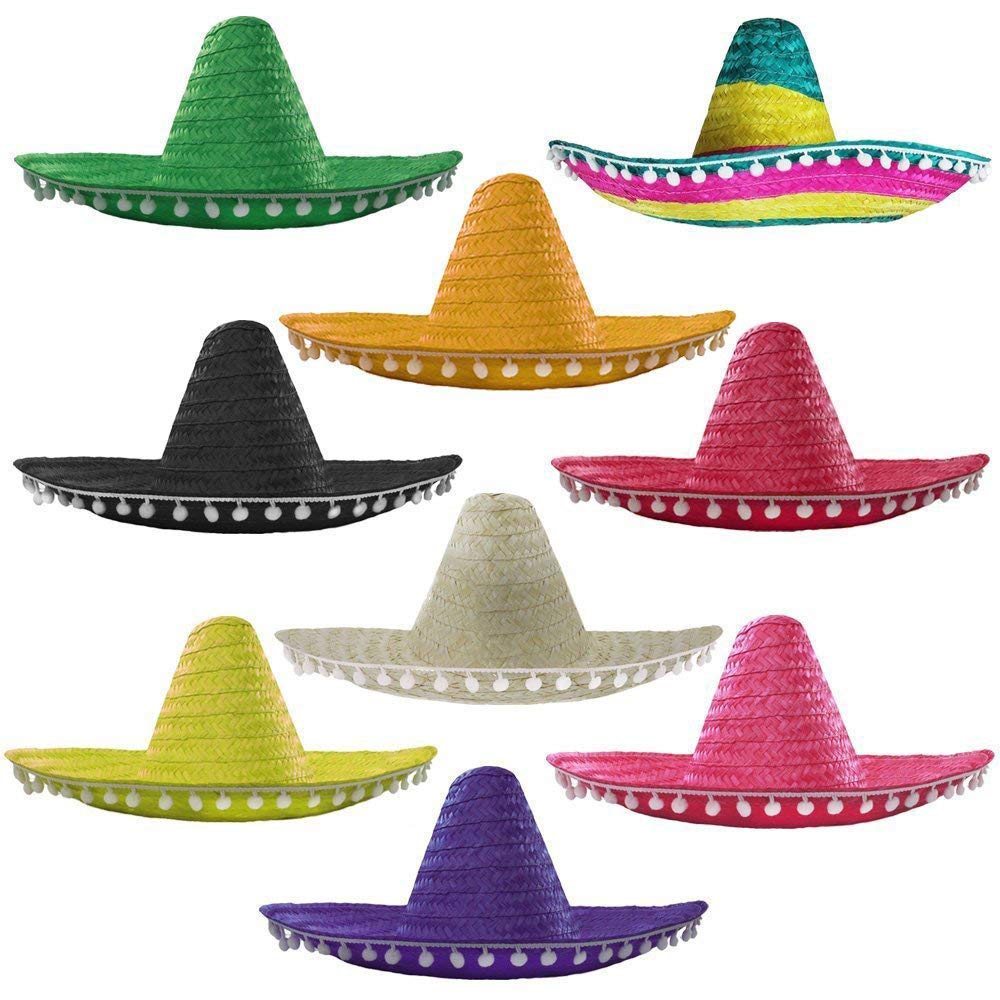 I LOVE FANCY DRESS Sombrero Amarillo con PONPONS Blancos para Adultos Fiestas TEMATICAS O 5 DE Mayo (24 Unidades)