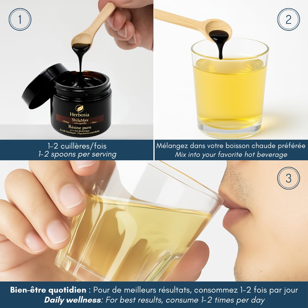 Shilajit maca ashwaganda formule triple action – Résine pure de Shilajit 100% naturelle | Riche en acide fulvique et oligoéléments | Énergie, vitalité & performance