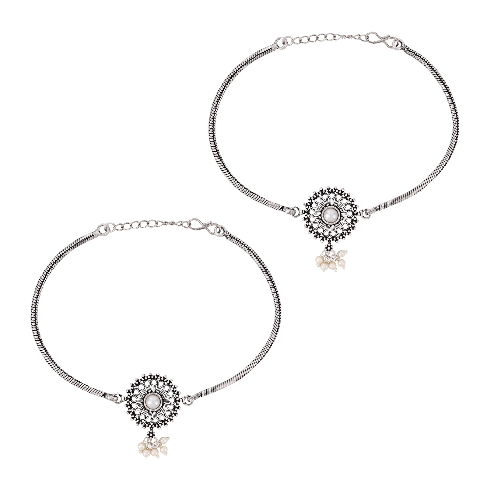 Vaibhavari Pearl Silver Oxidised Anklet-image-32