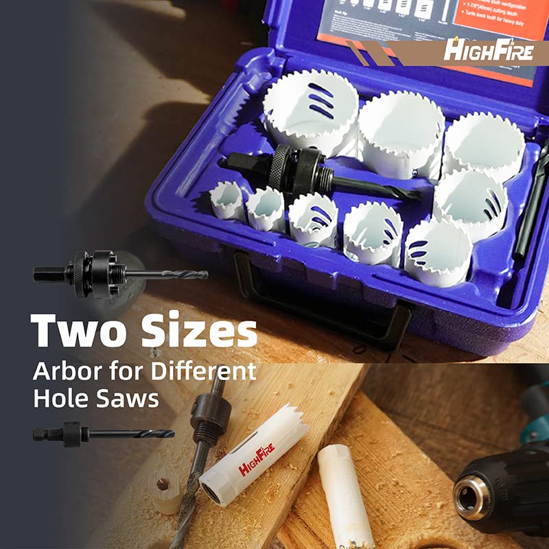 Image of HIGHFIRE 13pcs Hole Saw Set,Bi-Metal Hole Saw Kit, M42 Bi-Metal Hole Cutter Set with General Purpose 3 /4 inch to 2-1 /2 inch