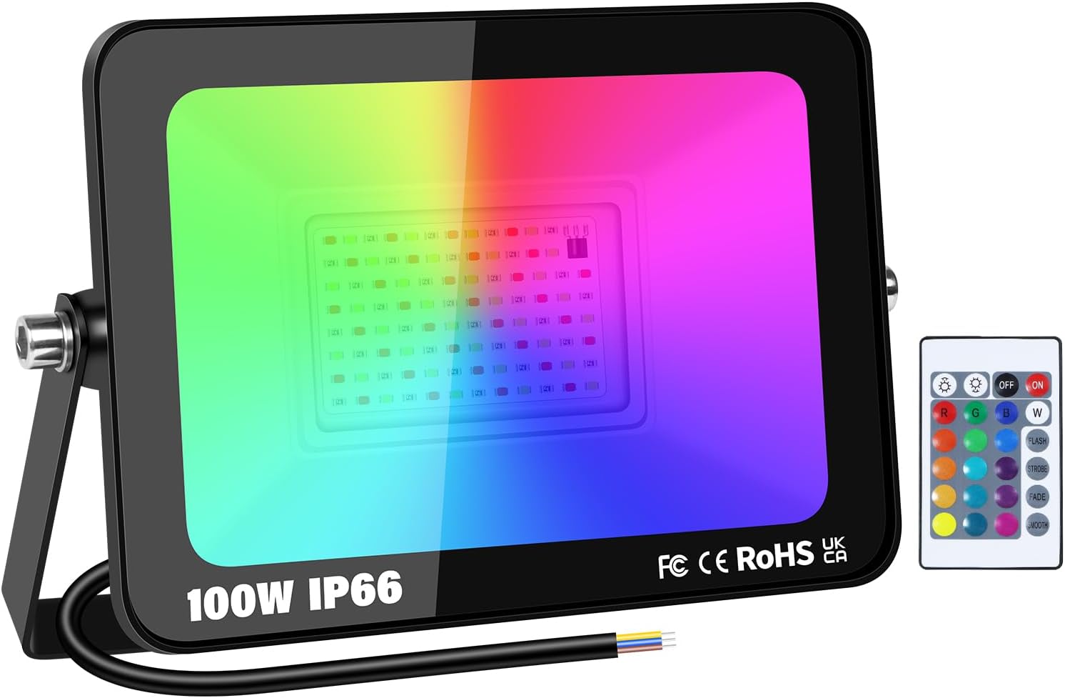 1pc 100W RGB LED Flood Light Outdoor Color Changing Stage Lights Indoor Floodlights Floor Lamp Party Uplight for Garden Courtyard Landscape Halloween, IP66, Remote Control, 175-265V