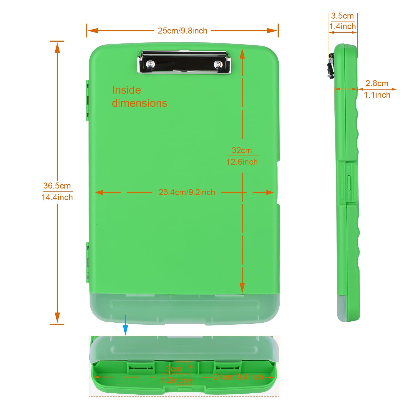 ZCZN A4 Clipboard with Storage, Plastic Clipboard Folder with Separate Pen Compartment, Green, 1 Unit - Image 2