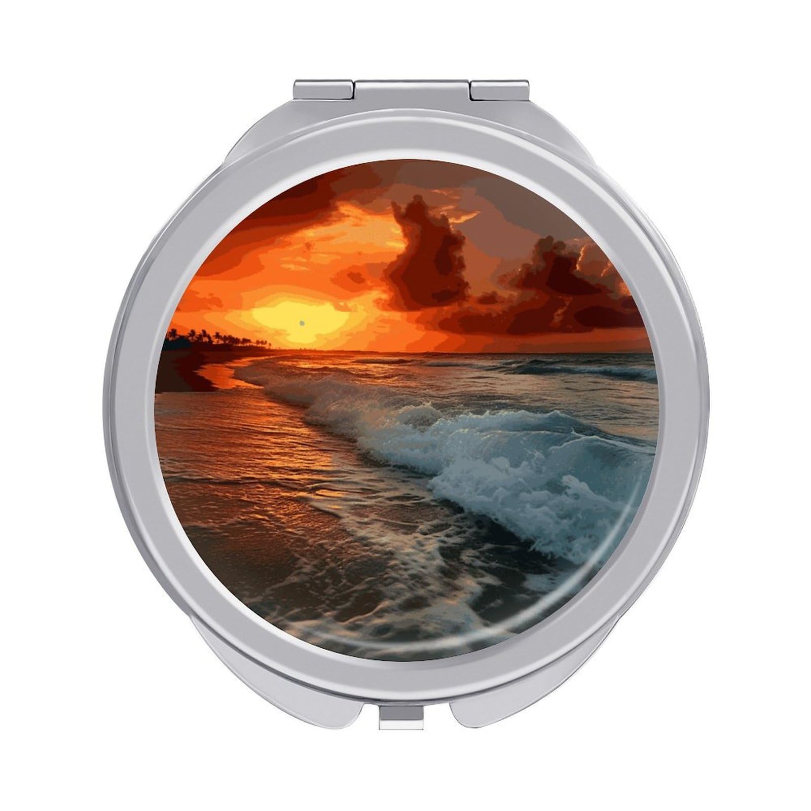 VstaDank The Beach Sunset Compact Mirror for Purses Round Fashion Travel Makeup Mirror 2X /1x Magnifying Double Sides Mini Mirrors Portable Pocket Mirrors for Handbag Purse Women Gift