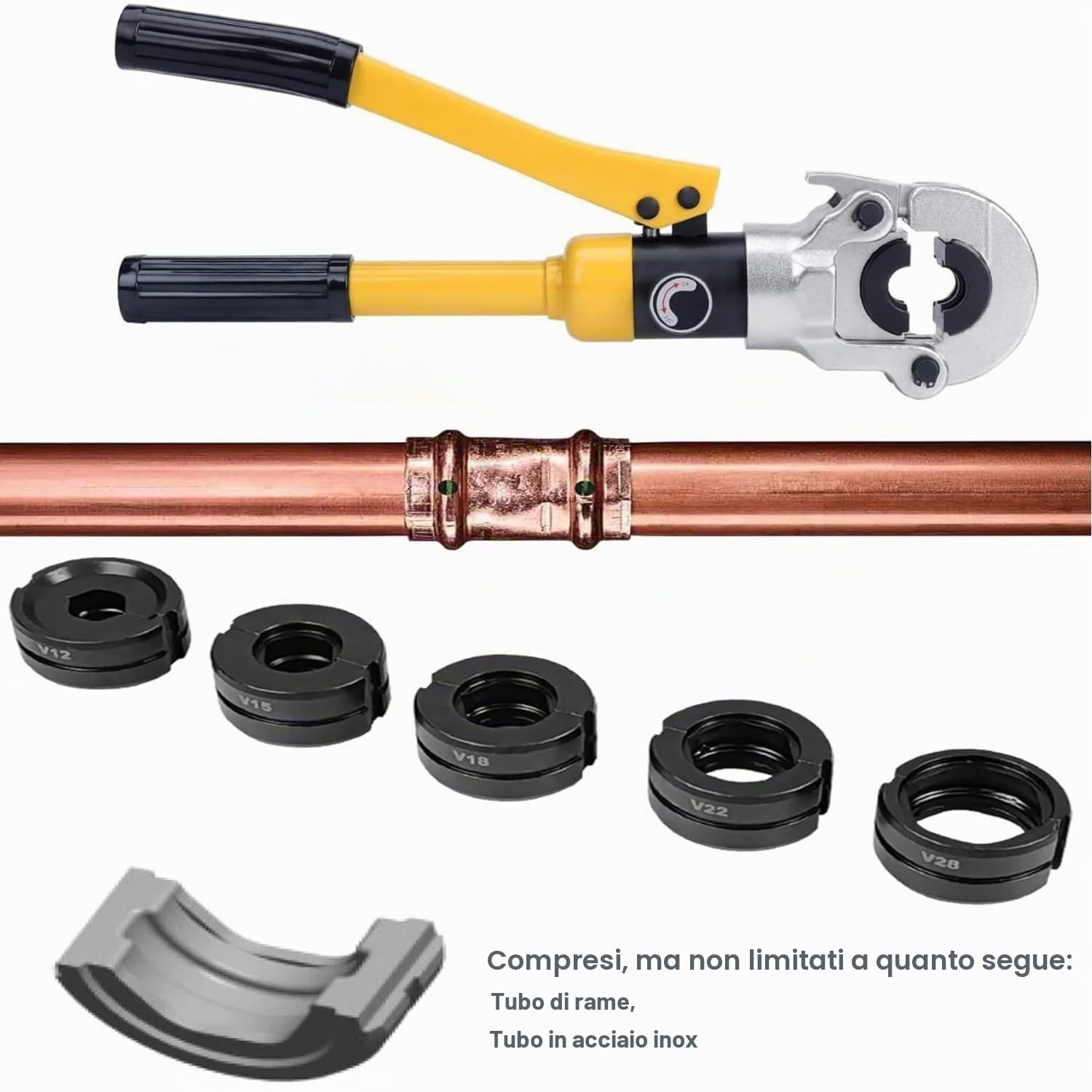 8T Utensili di crimpatura idraulici per tubi Pinza Idraulica Crimpare Set di Strumenti di Crimpatura Pinza a Pressione Idraulica per tubi in alluminio-plastica con Matrici