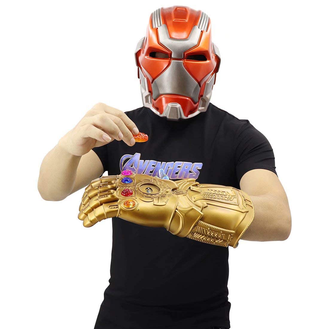 SINSEN Thanos Handschuh mit LED Leuchten für Kinder Erwachsene Thanos Gauntlet mit Infinity Steine Machthandschuh mit Edelsteine Halloween Cosplay Kostüm Party Requisiten