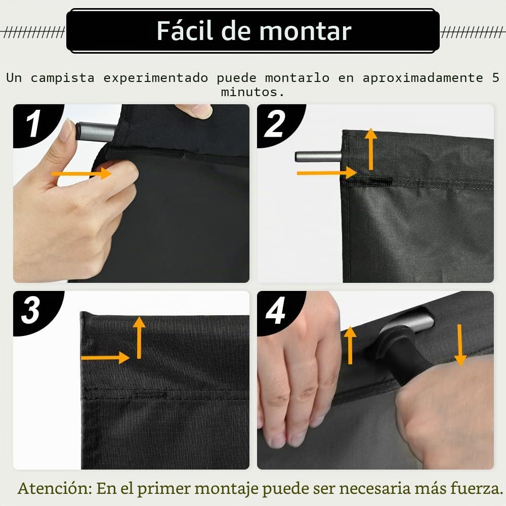 TOMOUNT Cama Plegable Ultraligera con Barras de Aluminio 190 x 70 cm compacta portátil fácil de Construir Resistente Cama de Camping para Tiendas de campaña Senderismo al Aire Libre, Color Negro