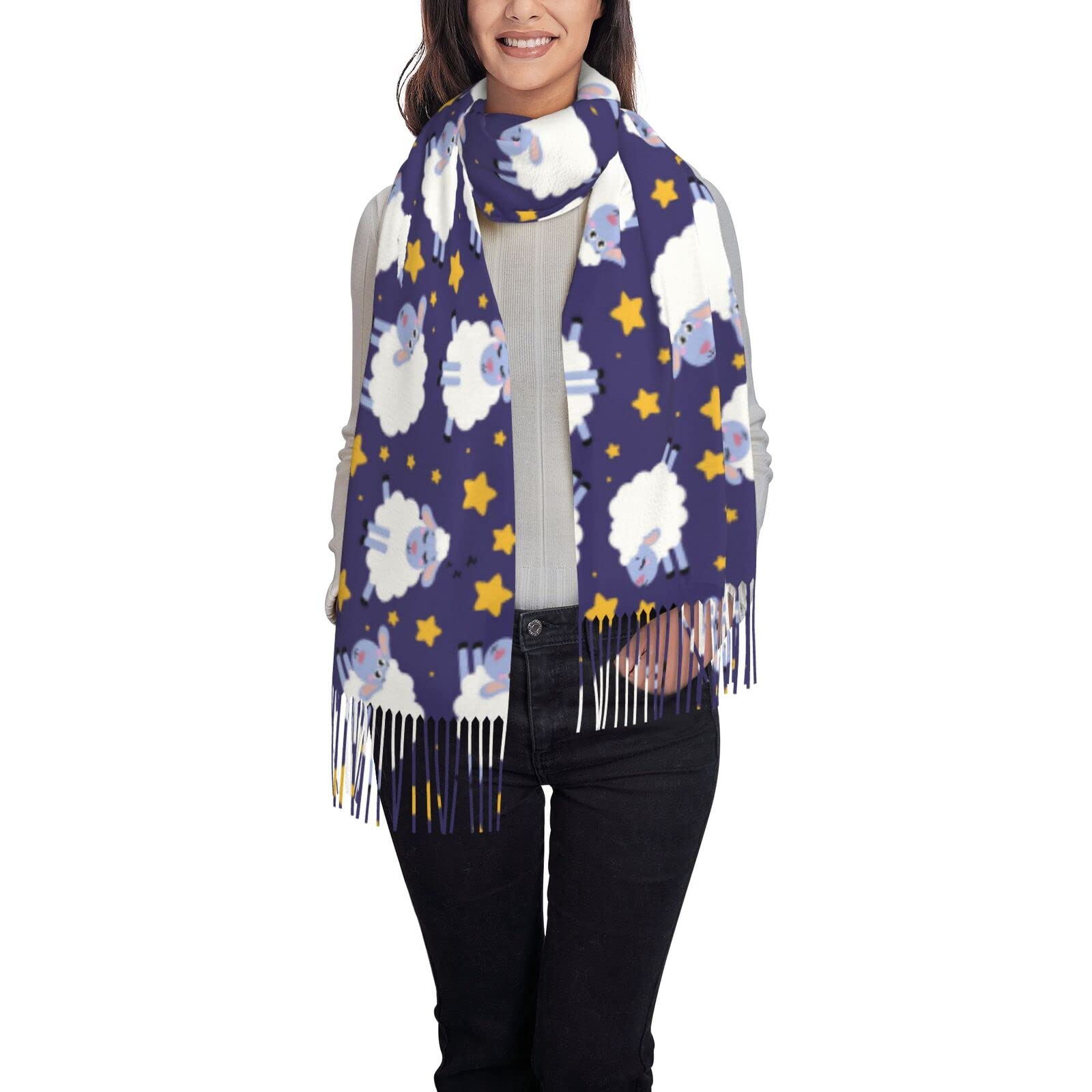 Sheep Winter Scarf - Women Long Pashmina Scarves Warm Wraps For Ladies Tassel Stole Blanket
