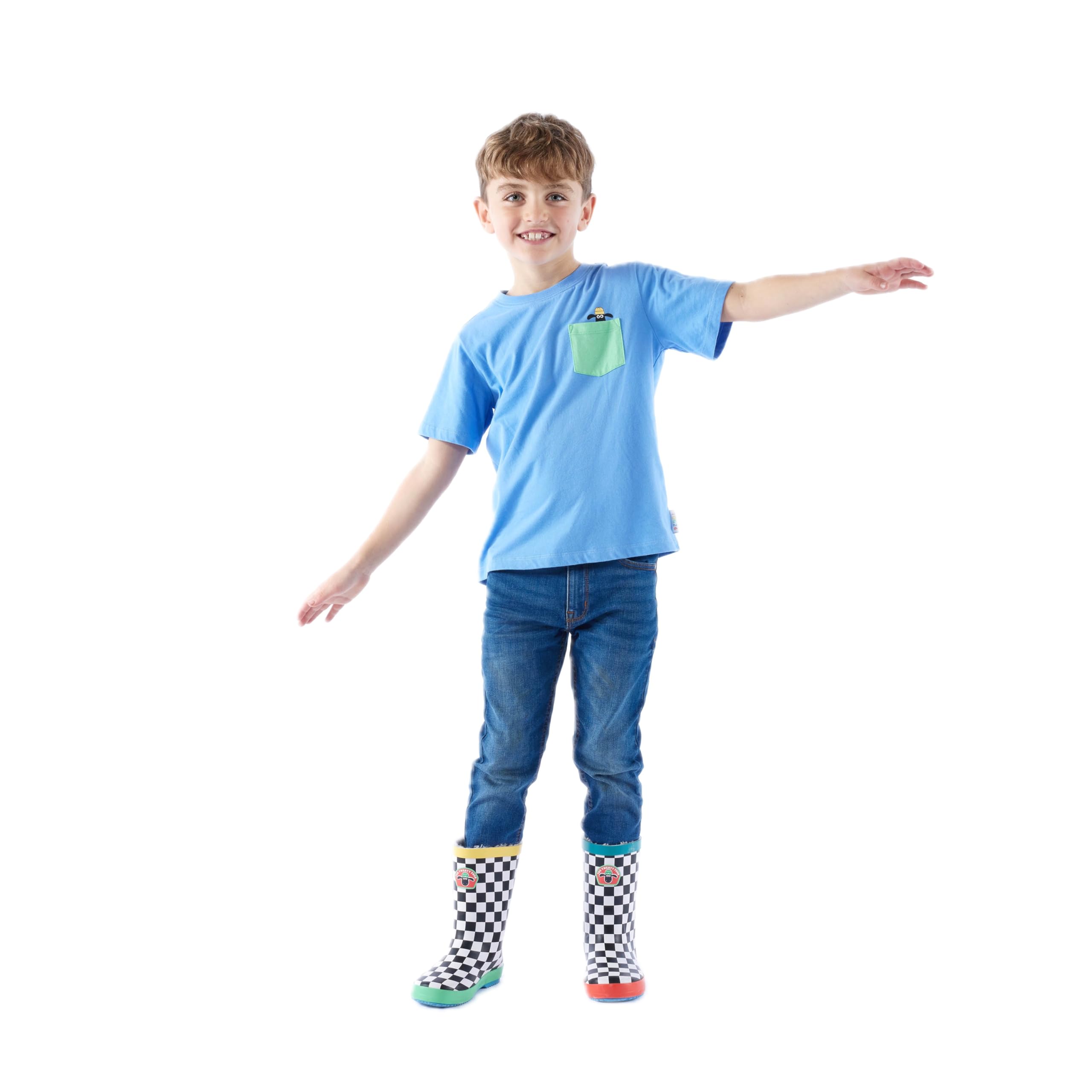 Tog24 Blueberry Beltex Kids' Short-Sleeve Jersey T-Shirt, X Shaun The Sheep Collaboration, Comfy Casual Tee With A Pockect Peeping Shaun Graphic