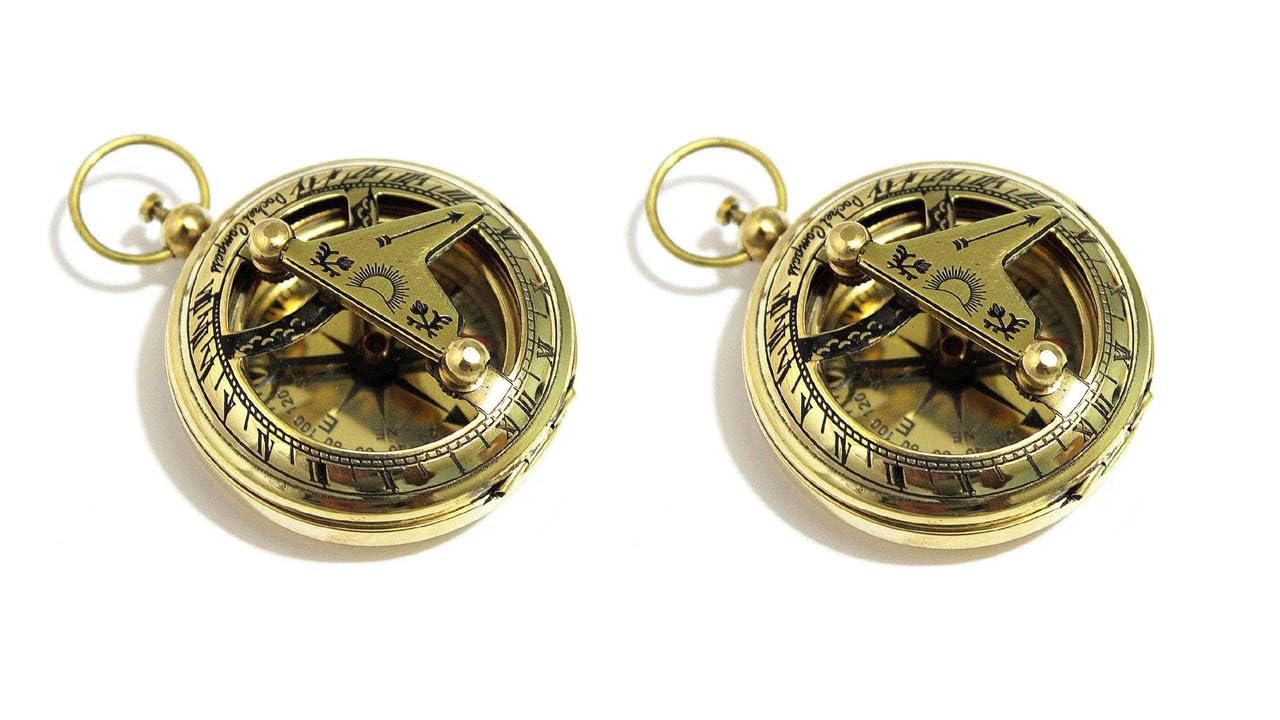 generic Brass Sundial Compass Polished Push Button Collectible Gift by Encore Home Decor 2 inchi Compass Pack of 2-picture-10