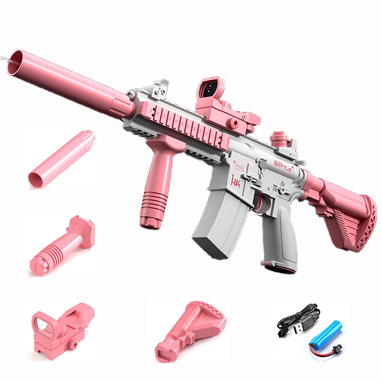 Star Impex Electric M416 Automatic Water Gun Toy| 500cc Large Tank Capacity with Cola Bottle Attachment | Shoots Water Up to 32 Feet for Beach and Outdoor Fun | Pink Color Design |