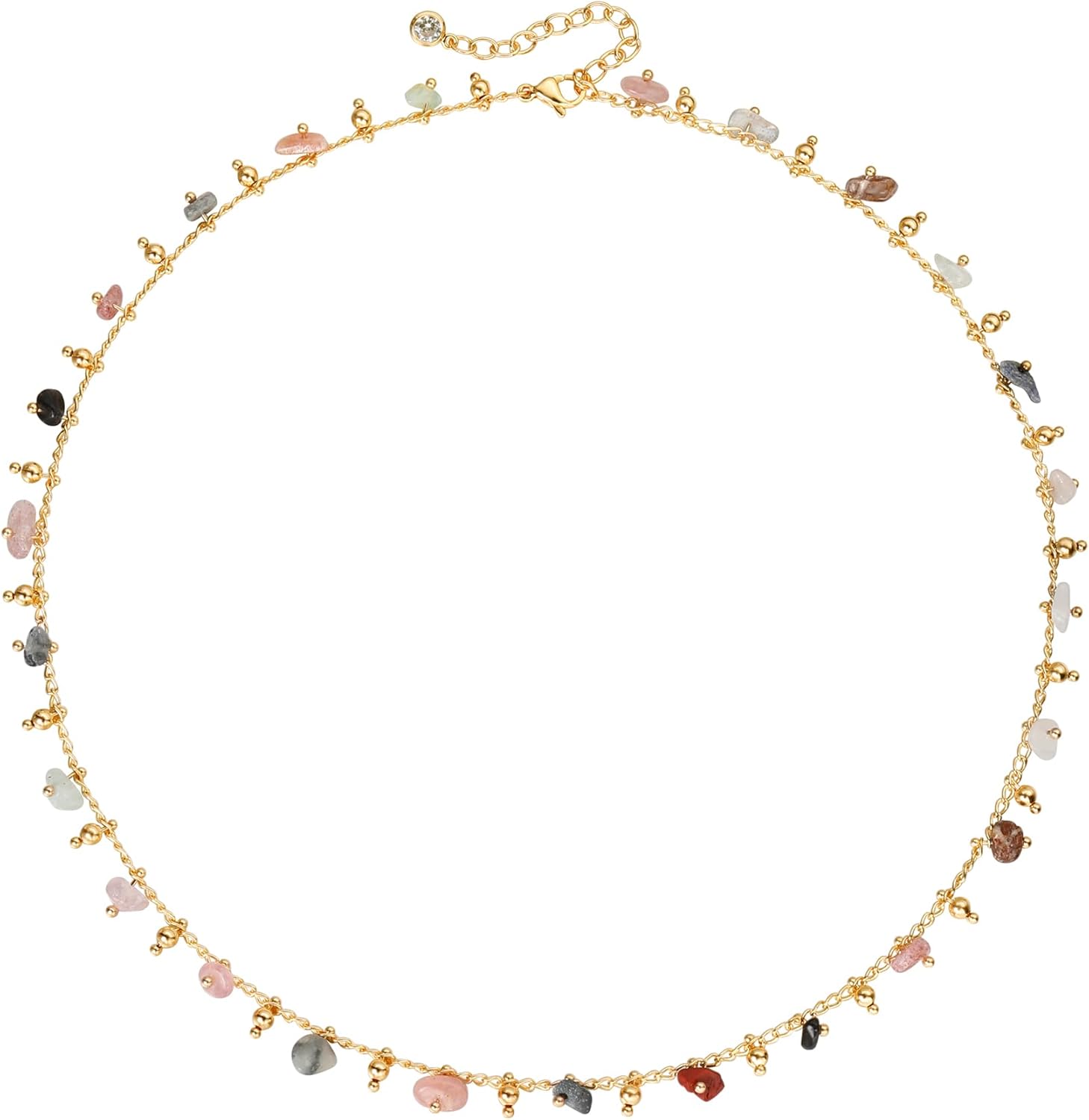 MTMY Beaded Necklaces for Women 14K Gold Plated Dainty Colorful Green/Rose Beaded Pearl Choker Necklace Delicate Boho Choker Necklace Jewelry Gift