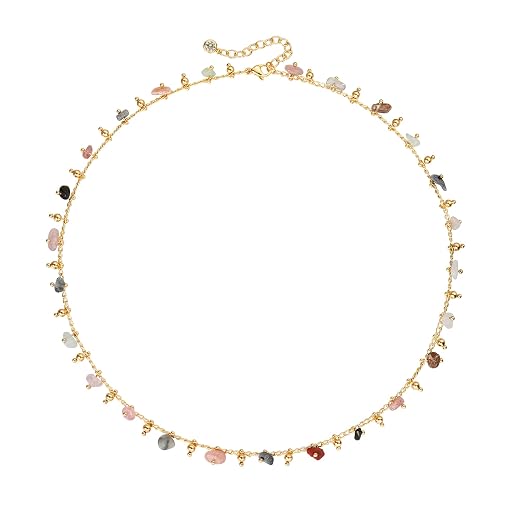 MTMY Beaded Necklaces for Women 14K Gold Plated Dainty Colorful Green/Rose Beaded Pearl Choker Necklace Delicate Boho Choker Necklace Jewelry Gift