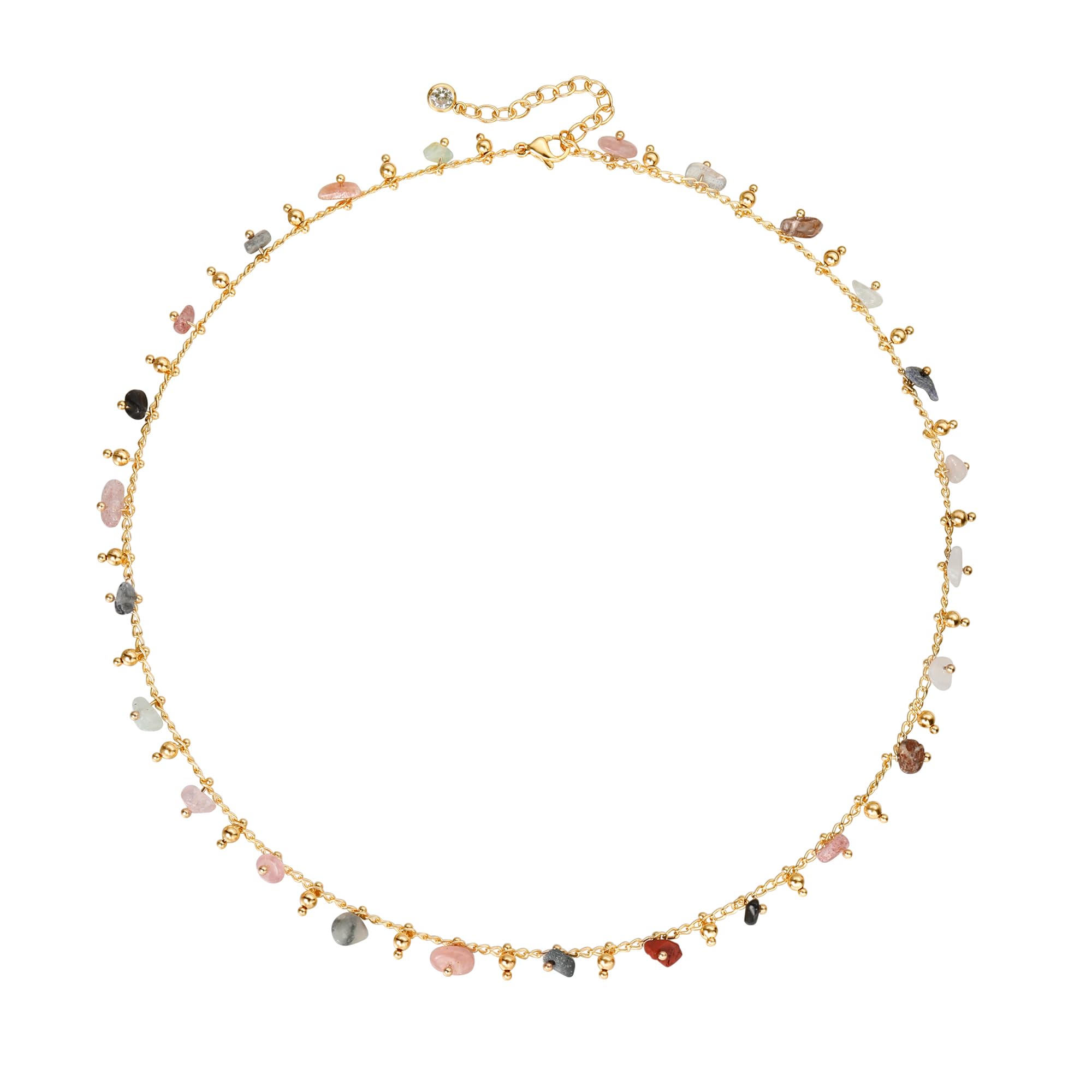 MTMY Beaded Necklaces for Women 14K Gold Plated Dainty Colorful Green/Rose Beaded Pearl Choker Necklace Delicate Boho Choker Necklace Jewelry Gift (mixed color stone)
