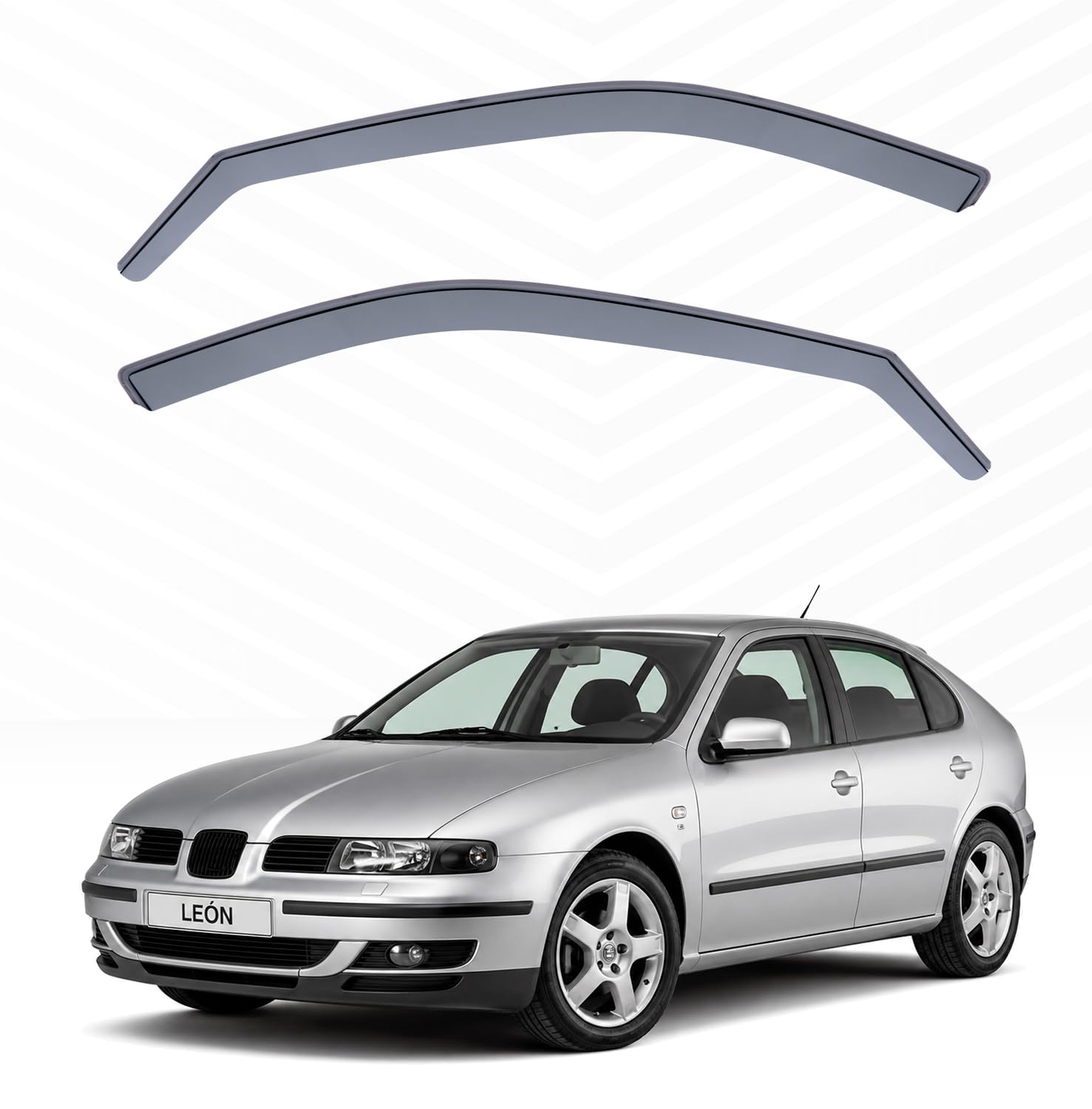 Deflectores Compatibles con Seat Leon I 1999-2005 - Vidrio Acrílico Duradero - Derivabrisas Delanteros Ahumados para Ventanillas - Instalación Interior - 2 Unidades