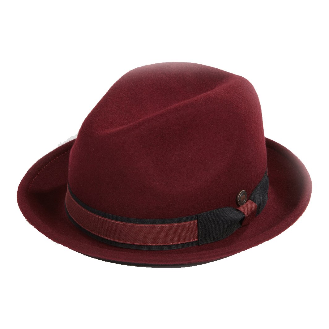 DASMARCA Winter Crushable Packable Twotone Felt Fedora Hat - Robin Burgundy S