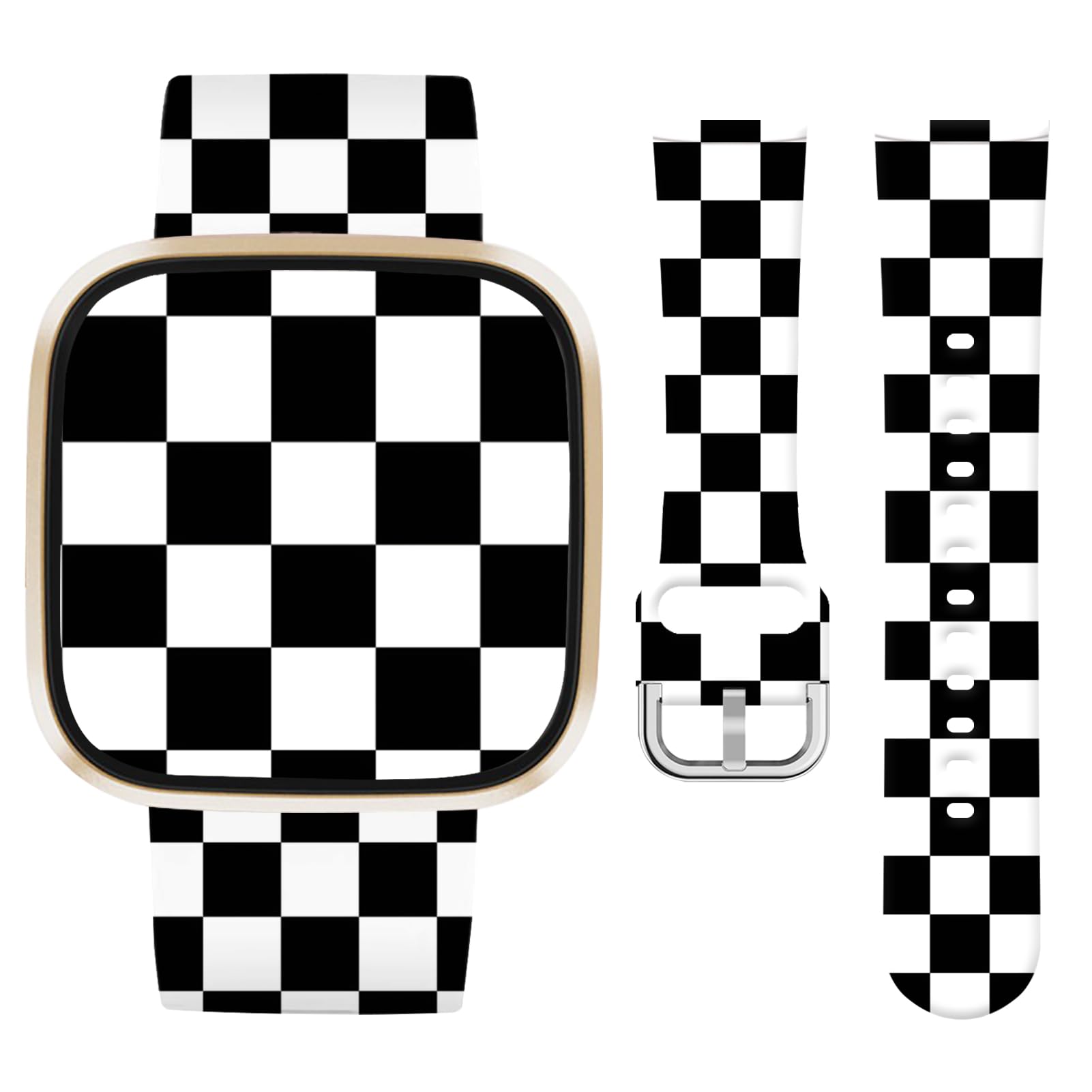 Vozehui Cute Checkered Strap Silicone Strap Compatible with Fitbit Versa 4 3/Sense/Sense 2,Soft Silicone Cute Replacement Straps for Women Men