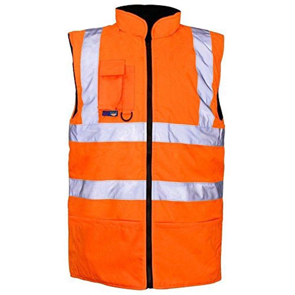 JAVOX Fashion'sHi Viz Vis Bodywarmer Fleece Lined Reversible High Visibility Reflective Waterproof Workwear Security Safety Wear Warm Gilet Waistcoat Body Warmer Padded Vest (Orange, 3XL)